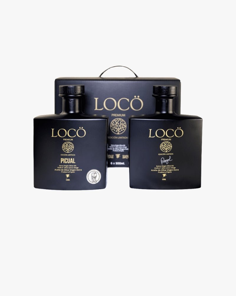 Pack VARIETAL 6 Botellas AOVE LOCÖ PREMIUM - Royal 500ml (3) + Picual 500ml (3) - Cosecha 24 - 25 - Aceite LOCÖ